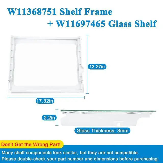 Alt view image 2 of 7 - W11368751, W11697465 Refrigerator Crisper Drawer Cover Assembly (Frame+Glass) Compatible with for whirlpool, maytag, ikea, replaces W10905531, W10904001 Shelf Frame and W11449890 Glass Shelf