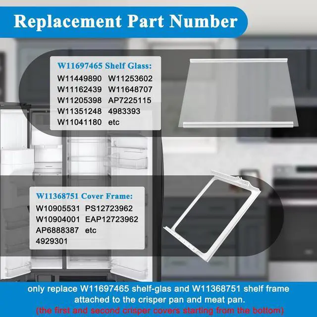 Alt view image 3 of 7 - W11368751, W11697465 Refrigerator Crisper Drawer Cover Assembly (Frame+Glass) Compatible with for whirlpool, maytag, ikea, replaces W10905531, W10904001 Shelf Frame and W11449890 Glass Shelf