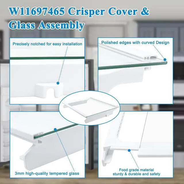 Alt view image 5 of 7 - W11368751, W11697465 Refrigerator Crisper Drawer Cover Assembly (Frame+Glass) Compatible with for whirlpool, maytag, ikea, replaces W10905531, W10904001 Shelf Frame and W11449890 Glass Shelf