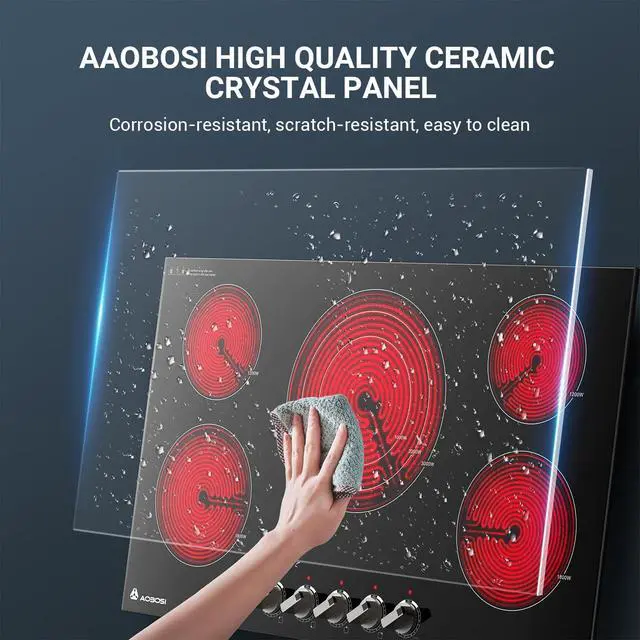 Alt view image 4 of 7 - 36 Inch Electric Cooktop, 5 Burner 9000W Built-In Ceramic Stove Top with Knob Controls, 9 Heat Levels, Child Lock and Timer, 220-240V Hardwired, ETL&FCC, No Plug
