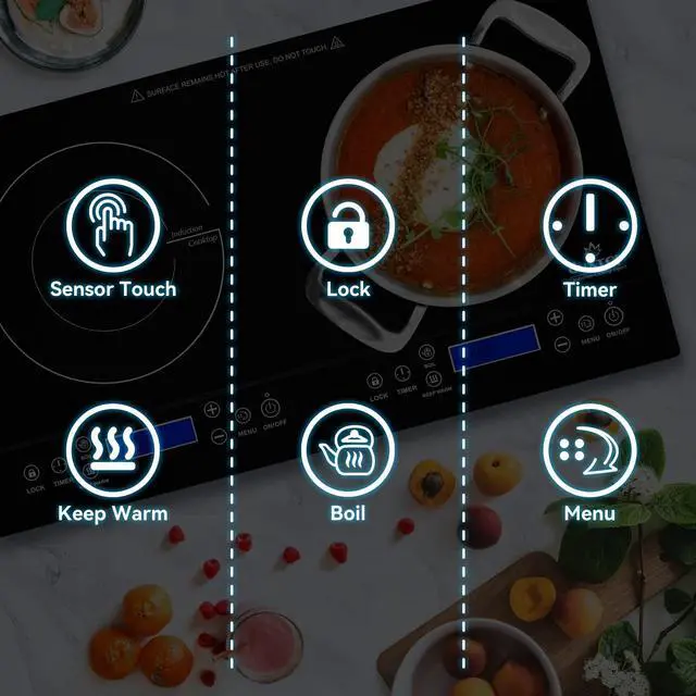 Alt view image 2 of 7 - LCD 1800W Portable Induction Cooktop 2 Burner, Built-in Countertop Burners with Sensor Touch Control, Electric Cooktop with 2 Burner, Electric Double Induction Burner for Cooking, 9720LCBI