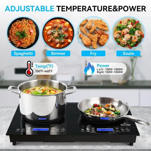 Alt view image 4 of 7 - LCD 1800W Portable Induction Cooktop 2 Burner, Built-in Countertop Burners with Sensor Touch Control, Electric Cooktop with 2 Burner, Electric Double Induction Burner for Cooking, 9720LCBI