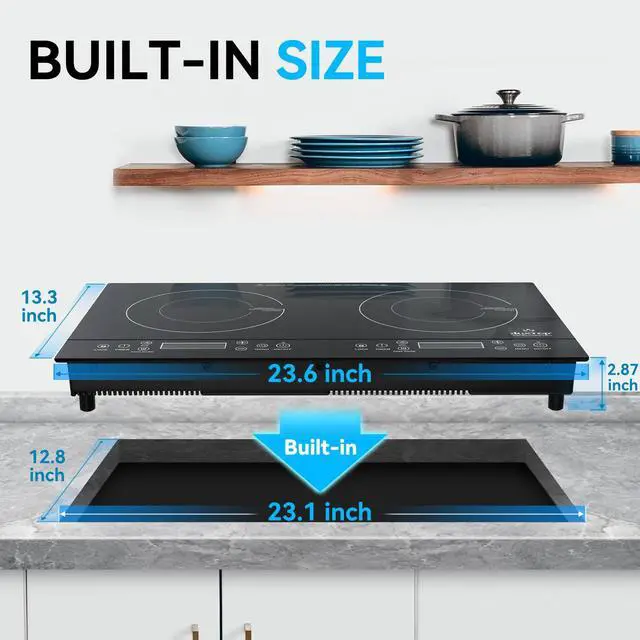 Alt view image 5 of 7 - LCD 1800W Portable Induction Cooktop 2 Burner, Built-in Countertop Burners with Sensor Touch Control, Electric Cooktop with 2 Burner, Electric Double Induction Burner for Cooking, 9720LCBI