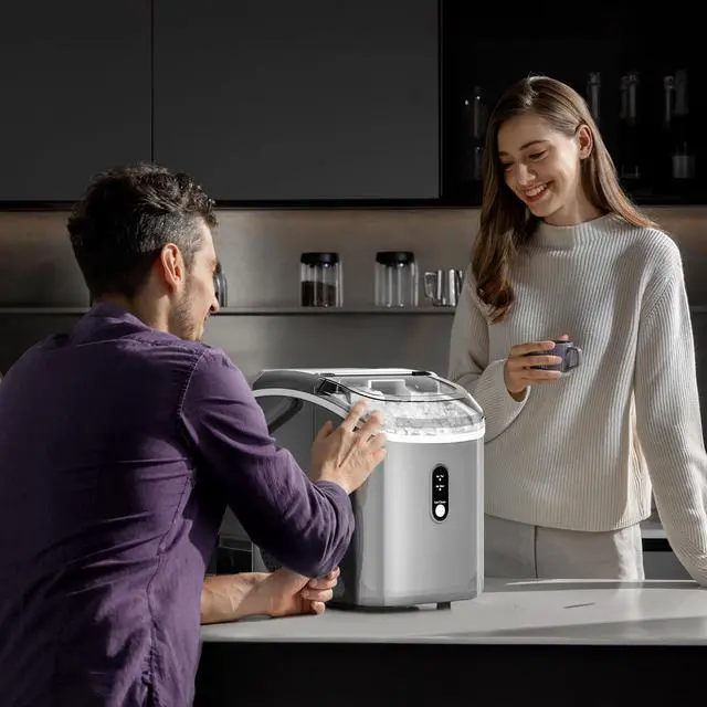 Alt view image 3 of 7 - Nugget Ice Makers Countertop,35Lbs/24H,Portable Ice Machine with Crushed Ice,Self-Cleaning Function,One-Click Operation for Home/Office(Grey)