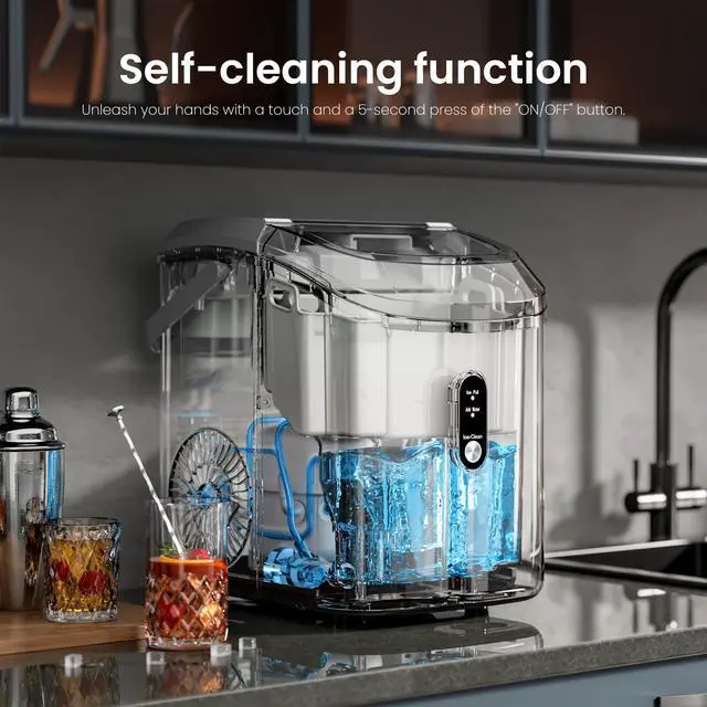 Alt view image 4 of 7 - Nugget Ice Makers Countertop,35Lbs/24H,Portable Ice Machine with Crushed Ice,Self-Cleaning Function,One-Click Operation for Home/Office(Grey)