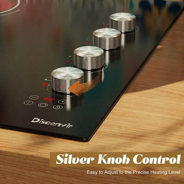 Alt view image 2 of 7 - 30 Inch Electric Cooktop, 6700W 240V Hard Wired, Silver Knob | 4 Burner Electric Stove 30 Inches Built-in, Timer, Safety Lock, Dual Ring, Cut-out Size: 29.13" x 19.3", 220V No Plug