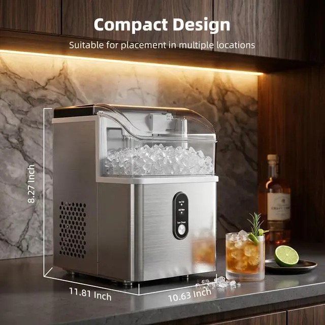 Alt view image 4 of 7 - Nugget Ice Maker Countertop, 35LBS/24H Pebble Ice Machine, Soft Chewable Sonic Ice in 8 Mins, Self-Cleaning Portable Ice Maker with Handle for Home/Office (Stainless Steel Silver)
