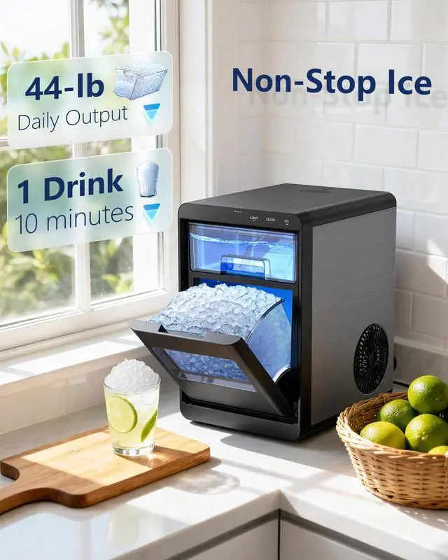 Alt view image 2 of 7 - Nugget Ice Maker Countertop: 44Lbs/24H - Self-Cleaning Ice Machine with Removable Tank & Ice Basket for Home, Kitchen, Office