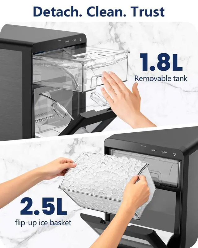 Alt view image 3 of 7 - Nugget Ice Maker Countertop: 44Lbs/24H - Self-Cleaning Ice Machine with Removable Tank & Ice Basket for Home, Kitchen, Office