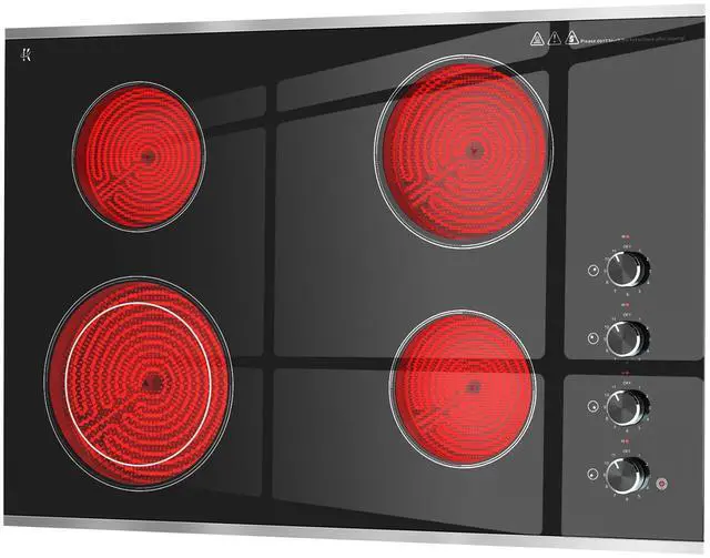 Main image of 30 inch ELectric Cooktop Built-in 6700W 4 Burner, 220V Hard Wire | Knob Control, Easy for Older, Dual-Ring Heat Area, 11 Power Level, Large Ceramic Glass Electric Stove for Home Kitchen