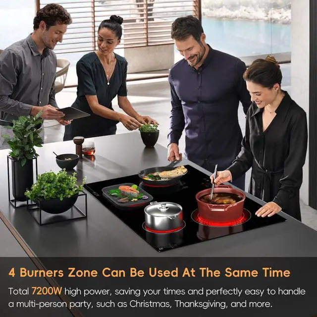 Alt view image 7 of 7 - 30 inch ELectric Cooktop Built-in 6700W 4 Burner, 220V Hard Wire | Knob Control, Easy for Older, Dual-Ring Heat Area, 11 Power Level, Large Ceramic Glass Electric Stove for Home Kitchen
