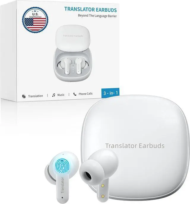 Main image of M3 AI Translation Earbuds Real Time, Language Translator Device in 144 Languages, 3-in-1 Offline Two-Way Audífonos Traductores, Live Translate Headphones, No Subscription Required (White)