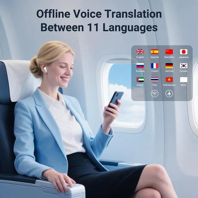Alt view image 2 of 7 - M3 AI Translation Earbuds Real Time, Language Translator Device in 144 Languages, 3-in-1 Offline Two-Way Audífonos Traductores, Live Translate Headphones, No Subscription Required (White)