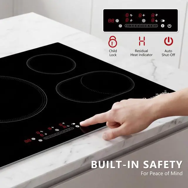 Alt view image 4 of 7 - 36 Inch Electric Cooktop, 5 Burner Built-In Ceramic Glass Stove Top, 9200W | 36-inch built-in radiant cooktop with 5 zones, 9200W, ceramic glass, touch control, and 220240V wiring