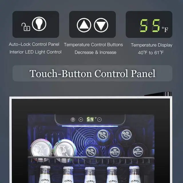 Alt view image 3 of 7 - Beverage Refrigerator Cooler -120 Can Mini Fridge Glass Door for Soda Beer or Wine Constant Glass Door Small Drink Dispenser for Home, Office Bar 3.2cu.ft