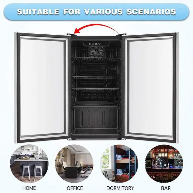 Alt view image 5 of 7 - Beverage Refrigerator Cooler -120 Can Mini Fridge Glass Door for Soda Beer or Wine Constant Glass Door Small Drink Dispenser for Home, Office Bar 3.2cu.ft