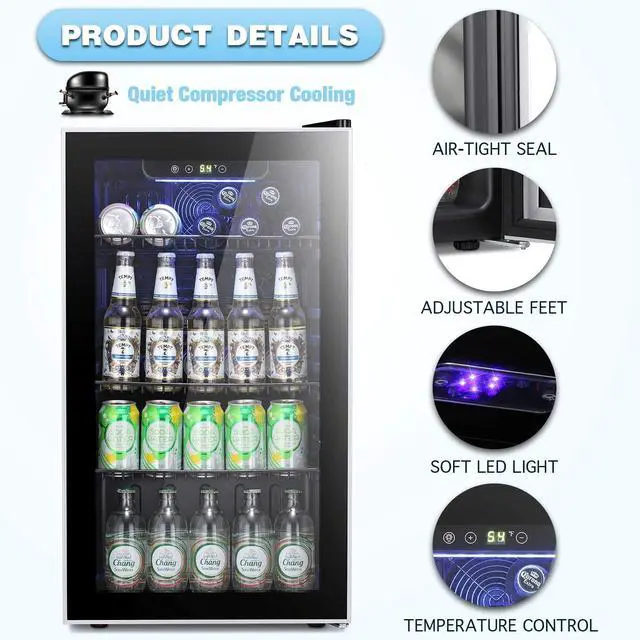 Alt view image 6 of 7 - Beverage Refrigerator Cooler -120 Can Mini Fridge Glass Door for Soda Beer or Wine Constant Glass Door Small Drink Dispenser for Home, Office Bar 3.2cu.ft