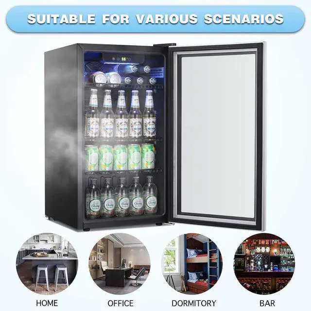 Alt view image 7 of 7 - Beverage Refrigerator Cooler -120 Can Mini Fridge Glass Door for Soda Beer or Wine Constant Glass Door Small Drink Dispenser for Home, Office Bar 3.2cu.ft