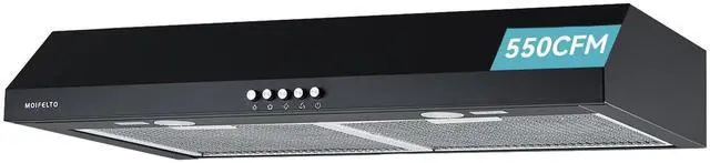 Main image of 30" Under Cabinet Range Hood, 550 CFM Strong Airflow, Black | 550 CFM Airflow Convertible Venting Button Control 3 Fan Speeds Dual LED Lights Dishwasher Safe