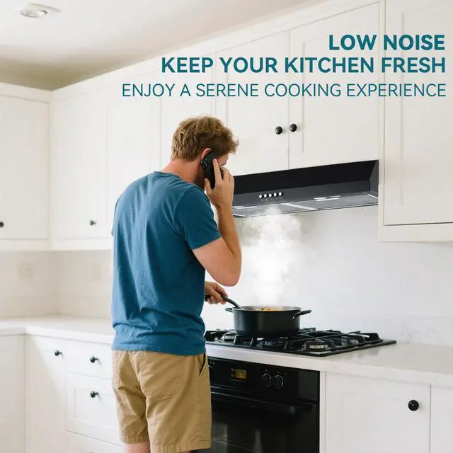 Alt view image 7 of 7 - 30" Under Cabinet Range Hood, 550 CFM Strong Airflow, Black | 550 CFM Airflow Convertible Venting Button Control 3 Fan Speeds Dual LED Lights Dishwasher Safe
