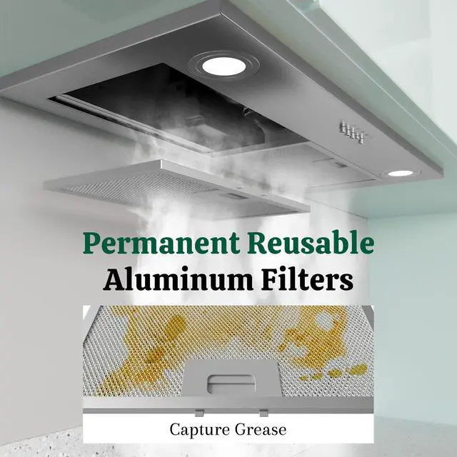 Alt view image 3 of 7 - Range Hood Insert 30 Inch, 600 CFM Ducted/Ductless Convertible Built-in Kitchen Vent Hood, Stainless Steel Stove Hood with 3 Speed Exhaust Fan & Aluminum Filters