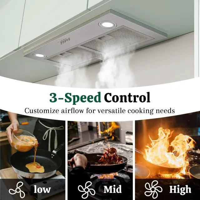 Alt view image 4 of 7 - Range Hood Insert 30 Inch, 600 CFM Ducted/Ductless Convertible Built-in Kitchen Vent Hood, Stainless Steel Stove Hood with 3 Speed Exhaust Fan & Aluminum Filters