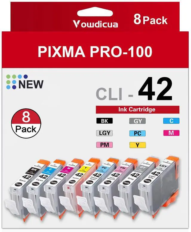 Main image of CLI-42 CLI42 Ink Cartridges 8-Pack Compatible CLI 42 Ink Use for Pixma Pro-100 Pro 100 Pro-100S Printers (Black,Grey,Cyan,Light Grey,Photo Cyan,Magenta,Photo Magenta,Yellow)