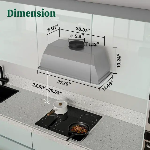 Alt view image 5 of 7 - Range Hood Insert 30 Inch, 600 CFM Ducted/Ductless Convertible Built-in Kitchen Vent Hood, Stainless Steel Stove Hood with 3 Speed Exhaust Fan & Aluminum Filters