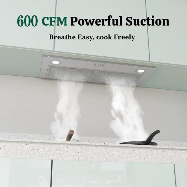 Alt view image 2 of 7 - Range Hood Insert 30 Inch, 600 CFM Ducted/Ductless Convertible Built-in Kitchen Vent Hood, Stainless Steel Stove Hood with 3 Speed Exhaust Fan & Aluminum Filters