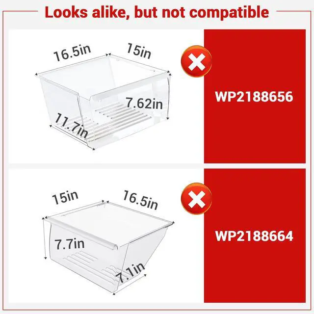 Alt view image 3 of 7 - WP2256704, 2256704 Refrigerator Crisper Drawer Compatible with whirlpool, kenmore, amana, maytag: WRT518SZFM00, WRT518SZFM02, W8RXEGMWB01, WRT518SZFG00 etc. Crisper Pan 1469225, PS11739936, AP6006849