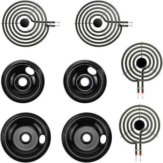 Main image of MP22YA Electric Stove Range Burner Element and Black Porcelain Drip Pans | 5304430149 5304430150 Replace 318067041 318067051 Compatible with Frigidaire Ken-more | Upgrade by