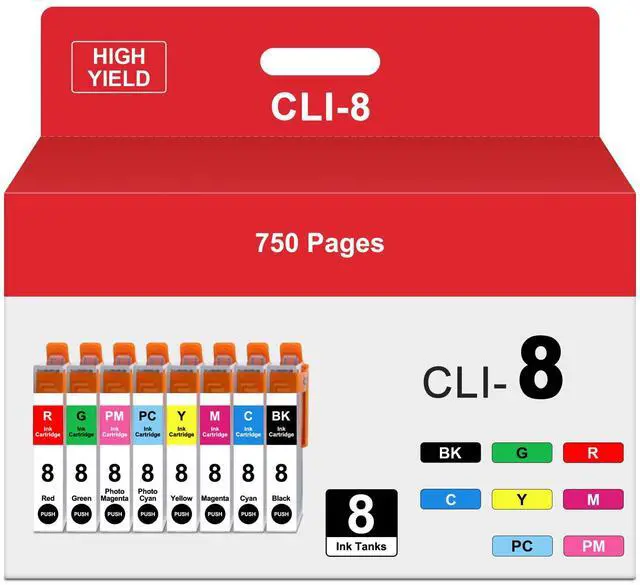 Main image of CLI-8 Ink Cartridges 8-Pack Replacement for Canon CLI-8 Ink Combo Pack | CLI8 CLI 8 Use for PIXMA Pro9000 PIXMA Pro9000 Mark II Pro9000 Pro 9000 Printers(8-Pack| 1BK 1C 1M 1Y 1PC 1PM 1R 1G)