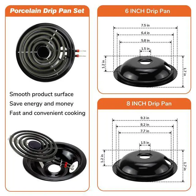 Alt view image 4 of 7 - MP22YA Electric Stove Range Burner Element and Black Porcelain Drip Pans | 5304430149 5304430150 Replace 318067041 318067051 Compatible with Frigidaire Ken-more | Upgrade by