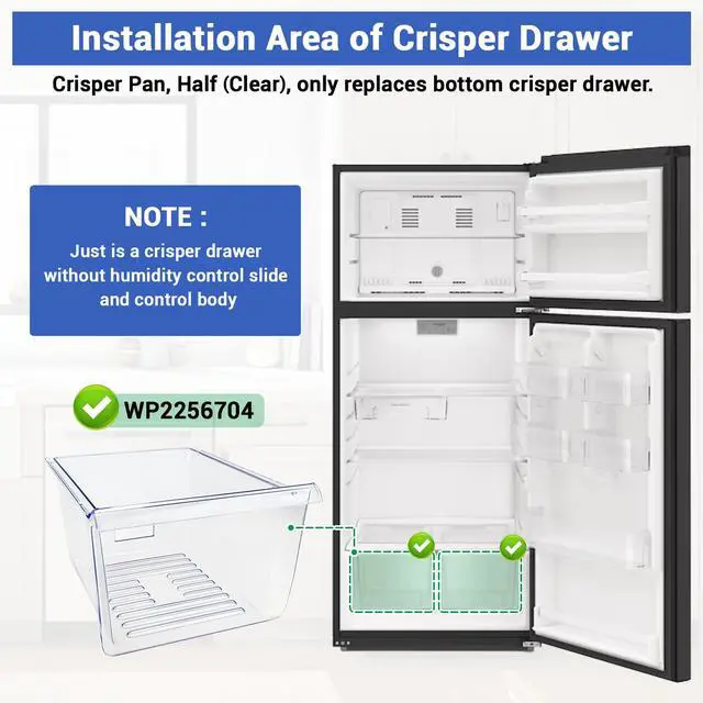 Alt view image 6 of 7 - WP2256704, 2256704 Refrigerator Crisper Drawer Compatible with whirlpool, kenmore, amana, maytag: WRT518SZFM00, WRT518SZFM02, W8RXEGMWB01, WRT518SZFG00 etc. Crisper Pan 1469225, PS11739936, AP6006849