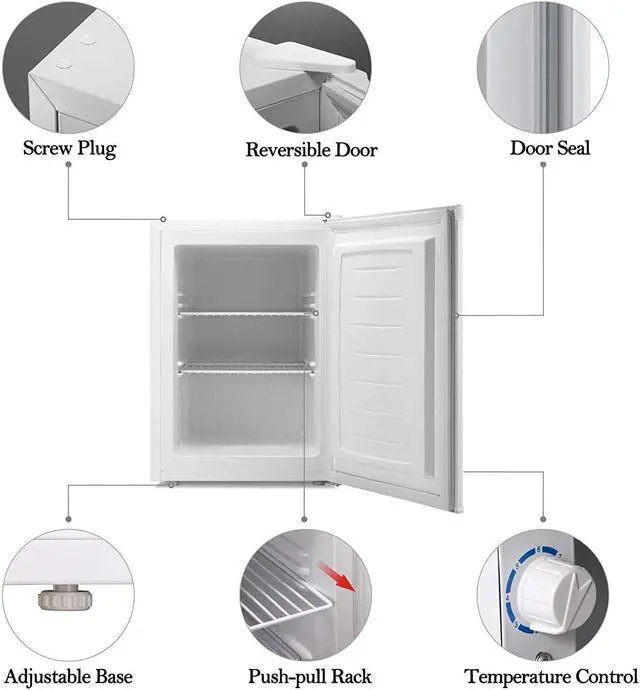 Alt view image 2 of 7 - 2.1 Cu.Ft Upright Freezer, Ultra-Compact Mini Freezer with Reversible Door, 7-Temp Control, Removable Shelves, Stainless Steel for Dorm, Home, Office, White