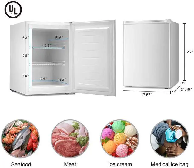 Alt view image 5 of 7 - 2.1 Cu.Ft Upright Freezer, Ultra-Compact Mini Freezer with Reversible Door, 7-Temp Control, Removable Shelves, Stainless Steel for Dorm, Home, Office, White
