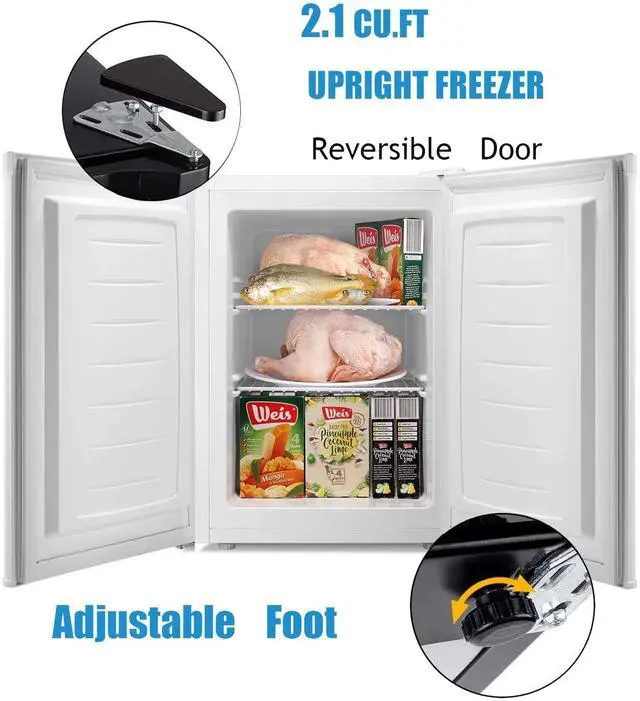 Alt view image 6 of 7 - 2.1 Cu.Ft Upright Freezer, Ultra-Compact Mini Freezer with Reversible Door, 7-Temp Control, Removable Shelves, Stainless Steel for Dorm, Home, Office, White