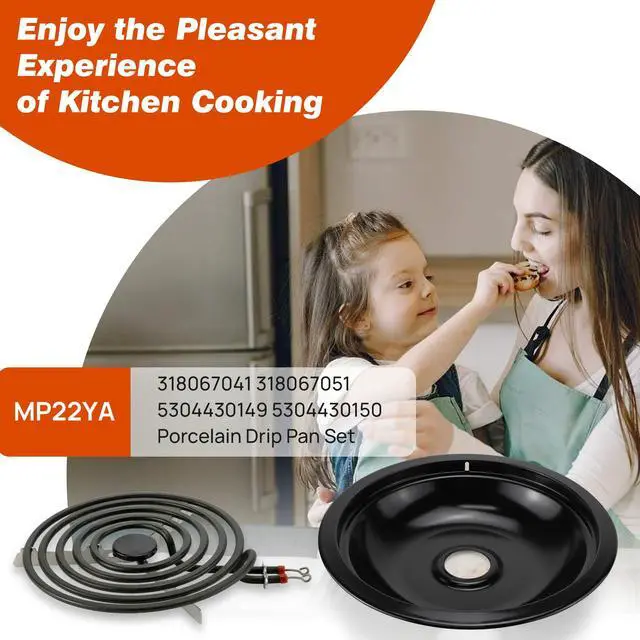 Alt view image 7 of 7 - MP22YA Electric Stove Range Burner Element and Black Porcelain Drip Pans | 5304430149 5304430150 Replace 318067041 318067051 Compatible with Frigidaire Ken-more | Upgrade by