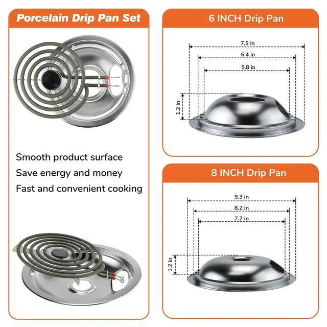 Alt view image 4 of 7 - Electric Range Burner Element Kit W10196405 W10196406 MP22YA Oven Top Drip Tray, 6 MP15YA and 8 MP21YA by | Compatible with Whirlpool, Ken.more, May.tag