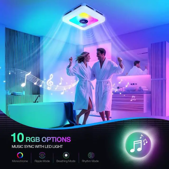 Alt view image 4 of 7 - Bathroom Exhaust Fan with Light,230CFM Powerful Ventilation,7 LED | Options & 3 Dynamic Modes,3CCT&Stepless Dimming,Speaker Exhaust Fan With 1.0 Sone Quiet Operation,Bluetooth Remote Music