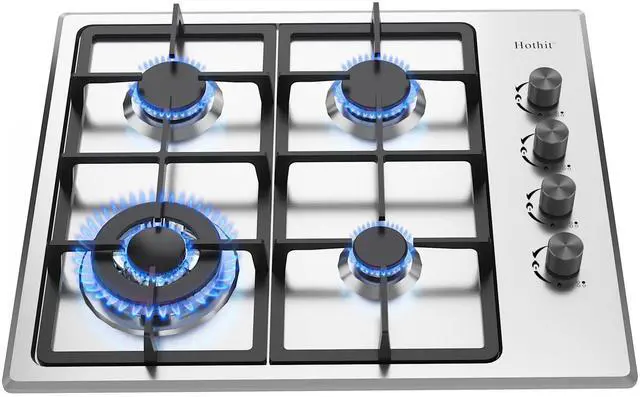 Main image of 4 Burner 24 inch Gas Cooktop, LPG/NG Dual Fuel Built-in Electronic Ignition Propane Stove Top with Pressure Regulator, Stainless Steel Gas Hob for Kitchen, Apartment, Outdoor(AHT24IN40S)