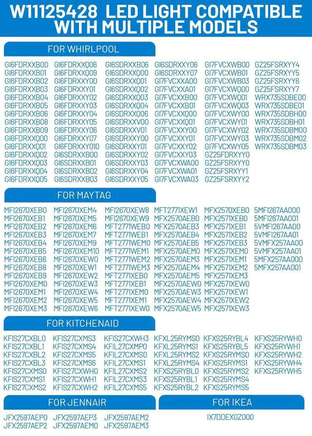 Alt view image 2 of 7 - WRX735SDBM03 WRX735SDBM02 WRX735SDBE00 WRX735SDBH01 Refrigerator Light Replacement for Whirlpool Refrigerator led Light, W11125428 Light Module Assembly Board Replace W10850514 WPW10587287