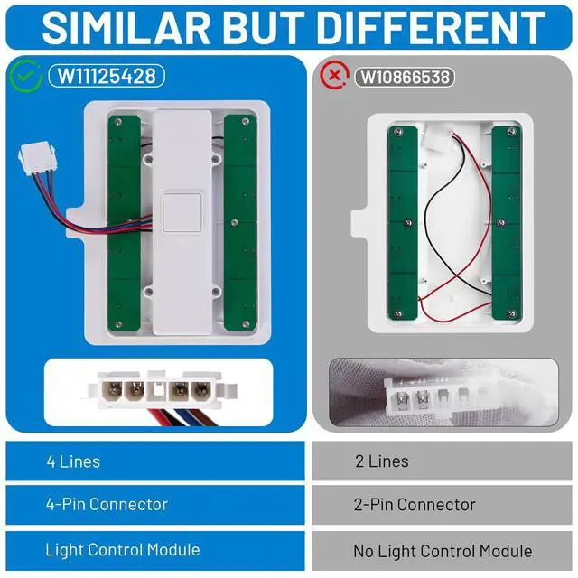 Alt view image 4 of 7 - WRX735SDBM03 WRX735SDBM02 WRX735SDBE00 WRX735SDBH01 Refrigerator Light Replacement for Whirlpool Refrigerator led Light, W11125428 Light Module Assembly Board Replace W10850514 WPW10587287