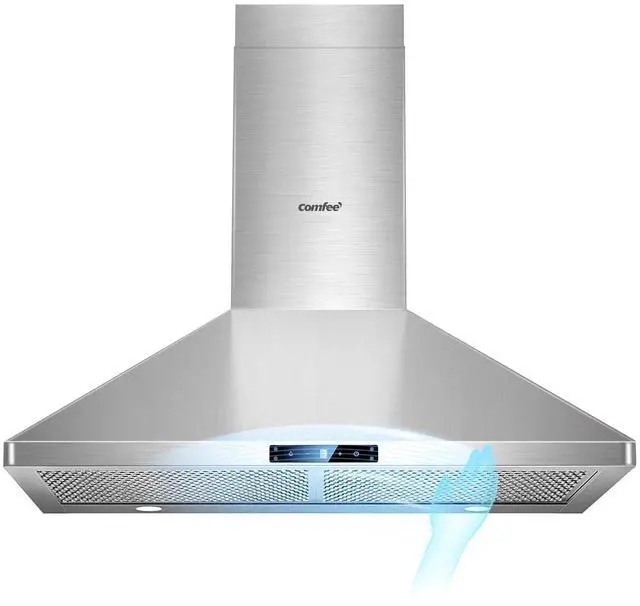 Main image of 30 Inch Wall Mount Range Hood, 450 CFM Ductless/Ducted Convertible | 3-Speed Gesture Sensing &Touch Control Stainless Steel Chimney Kitchen Vent Hood, 2 Baffle Filters &2 LED Lights