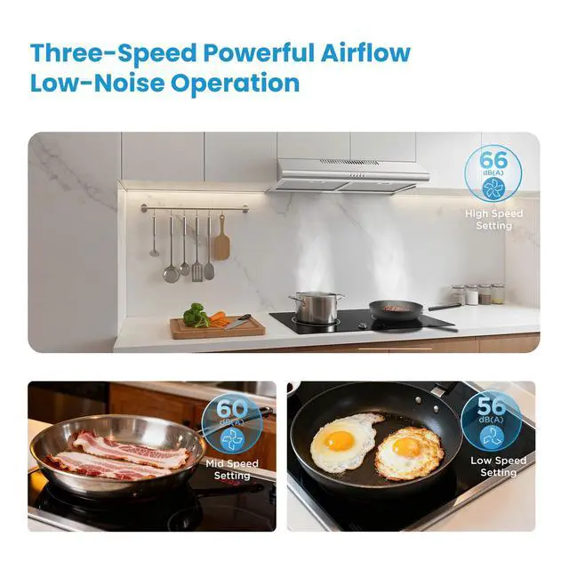 Alt view image 5 of 7 - 30 Inch Under Cabinet Range Hood, 3-Speed Ductless/Ducted Convertible