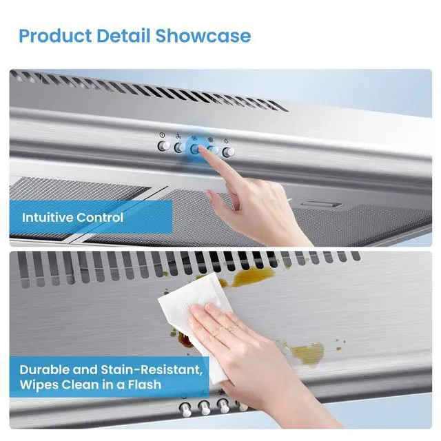 Alt view image 6 of 7 - 30 Inch Under Cabinet Range Hood, 3-Speed Ductless/Ducted Convertible