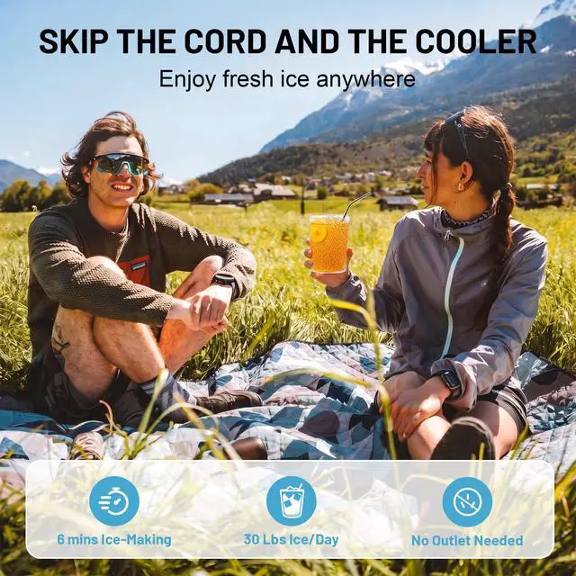 Alt view image 2 of 7 - 2 in 1 Cordless Countertop Ice Maker, Battery Powered Portable Countertop Ice Machine, 6-Minute Fast Ice Cubes with 2 Size, 30lbs Daily, 40dB Quiet, Self-Cleaning, 2 × 7.8Ah Battery, Stainless Steel