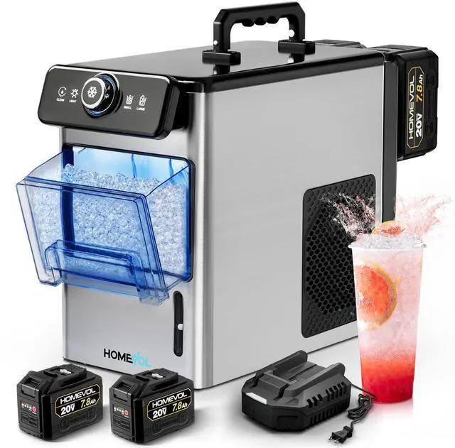 Main image of 2 in 1 Cordless Countertop Ice Maker, Battery Powered Portable Countertop Ice Machine, 6-Minute Fast Ice Cubes with 2 Size, 30lbs Daily, 40dB Quiet, Self-Cleaning, 2 × 7.8Ah Battery, Stainless Steel