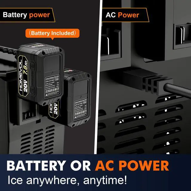 Alt view image 3 of 7 - 2 in 1 Cordless Countertop Ice Maker, Battery Powered Portable Countertop Ice Machine, 6-Minute Fast Ice Cubes with 2 Size, 30lbs Daily, 40dB Quiet, Self-Cleaning, 2 × 7.8Ah Battery, Stainless Steel