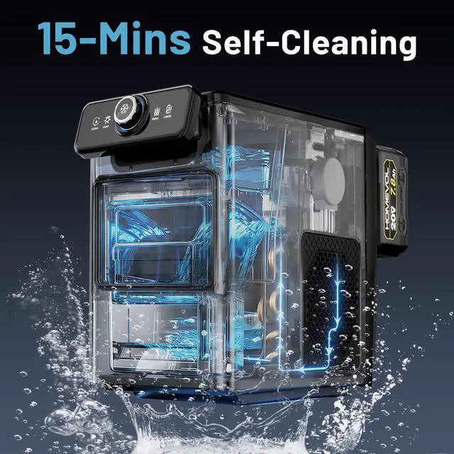 Alt view image 5 of 7 - 2 in 1 Cordless Countertop Ice Maker, Battery Powered Portable Countertop Ice Machine, 6-Minute Fast Ice Cubes with 2 Size, 30lbs Daily, 40dB Quiet, Self-Cleaning, 2 × 7.8Ah Battery, Stainless Steel
